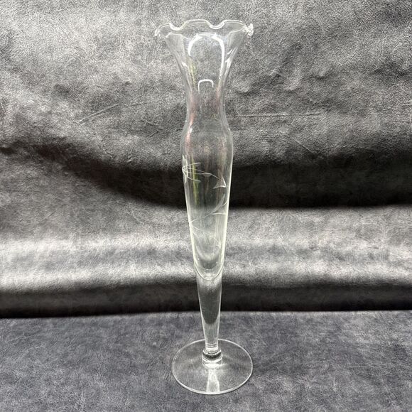 Vintage Handblown Princess House Heritage Clear Crystal Etched Bud Flower Vase - Picture 1 of 7